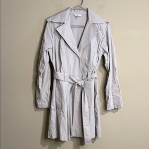 CAbi Light Gray Belted Pleated Back Trench Coat